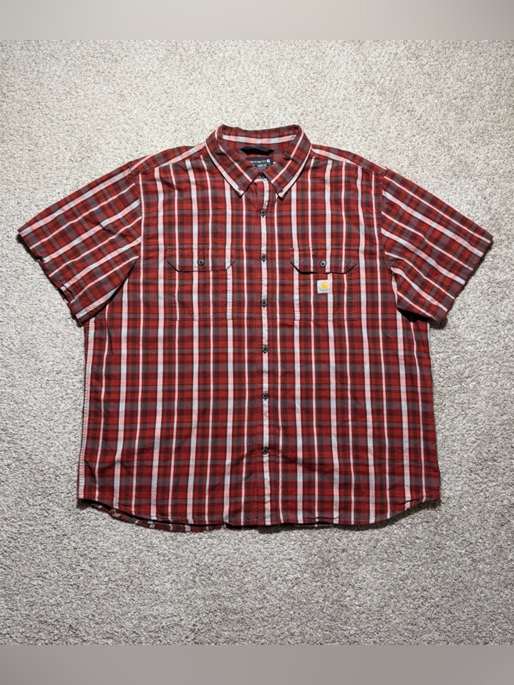 Carhartt Plaid Button Up Shirt Men’s 2XL Loose Fit Red Workwear
